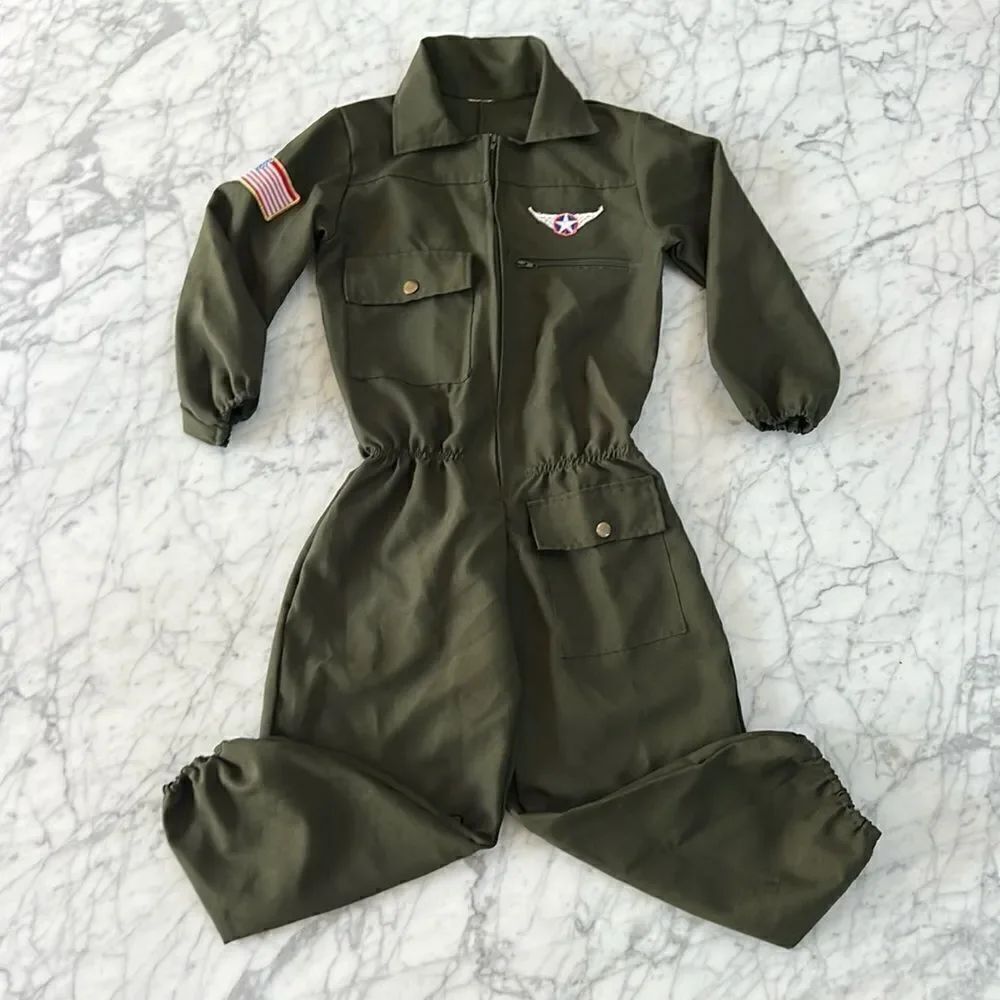 Air Force Top Gun Aviation Flight Suit Olive Drab Patches Sz 7/8